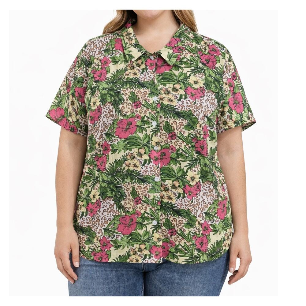 Shenanigans Womens Floral Shirt Sz PXL Tropical Knit Top Boho Coastal Vacation